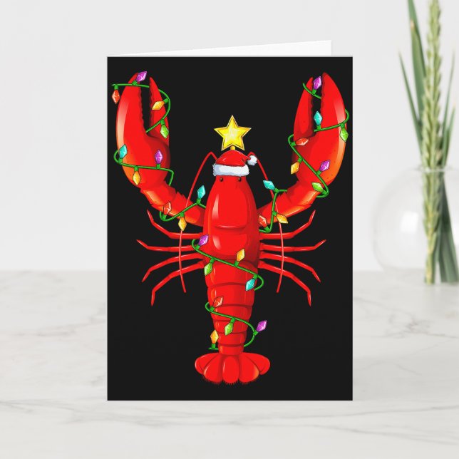 Lobster Lighting Xmas Tree Matching Lobster Christ Card (Front)