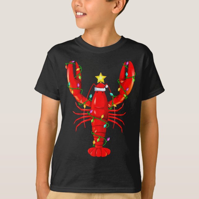 Lobster Lighting Xmas Tree Matching Lobster Christ T-Shirt (Front)