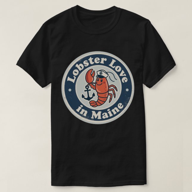 Lobster Love_ Maine Maritime Artwork T-Shirt (Design Front)
