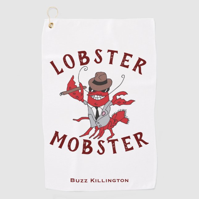 Lobster Mobster 🦞 Funny Cartoon Gangster Golf Towel (Front)