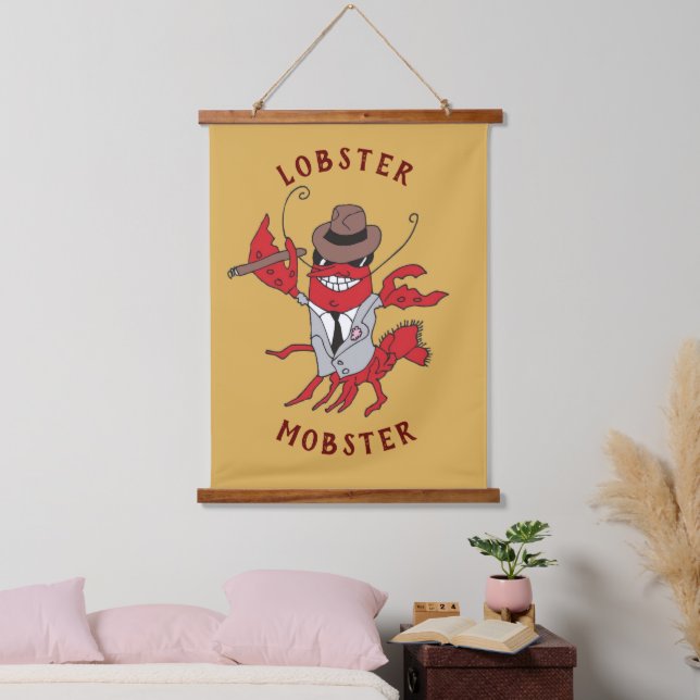 Lobster Mobster 🦞 Funny Cartoon Gangster Hanging Tapestry (Bedroom)