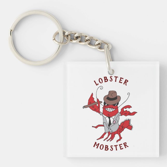 Lobster Mobster 🦞 Funny Cartoon Gangster Key Ring (Front)