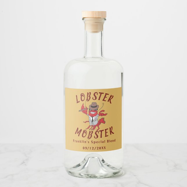 Lobster Mobster 🦞 Funny Cartoon Gangster Liquor Bottle Label (Front)