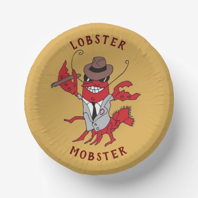 Lobster Mobster 🦞 Funny Cartoon Gangster Paper Plate (Front)