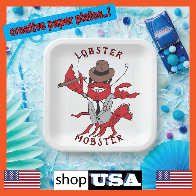 Lobster Mobster 🦞 Funny Cartoon Gangster Paper Plate (Creator Uploaded)