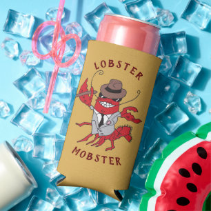 Lobster Mobster 🦞 Funny Cartoon Gangster Seltzer Can Cooler