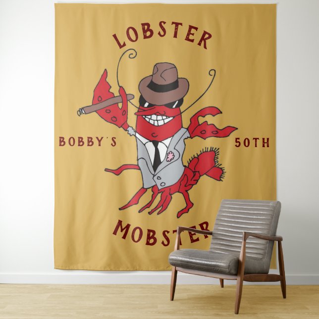 Lobster Mobster 🦞 Funny Cartoon Gangster Tapestry (In Situ)
