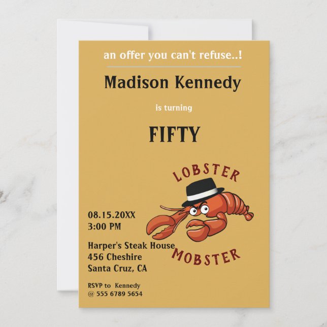Lobster Mobster 🦞 Wide-Eyed Cute Cartoon Gangster Invitation (Front)