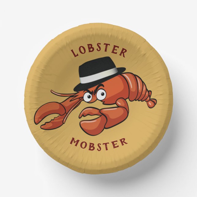 Lobster Mobster 🦞 Wide-Eyed Cute Cartoon Gangster Paper Plate (Front)