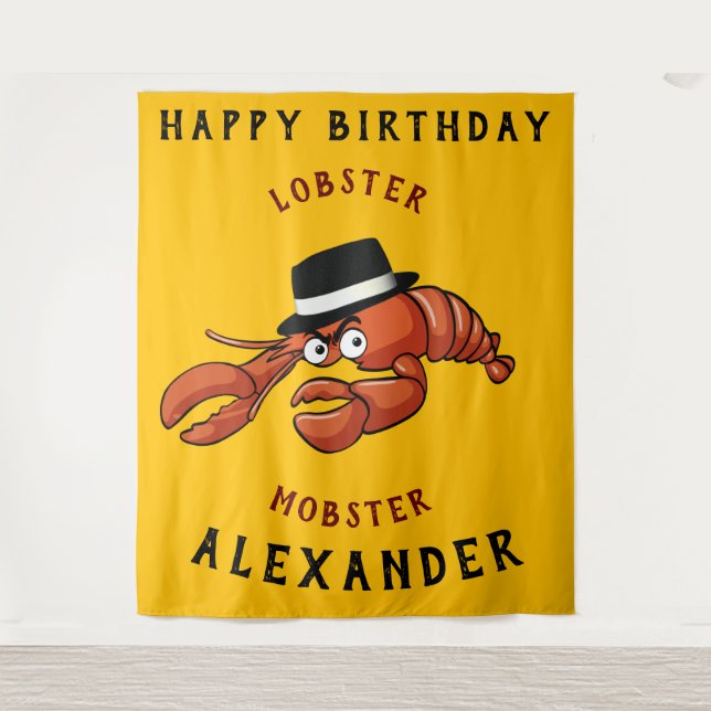 Lobster Mobster 🦞 Wide-Eyed Cute Cartoon Gangster Tapestry (Front)