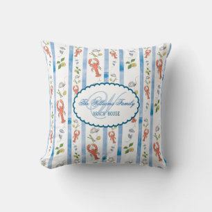 Lobster Name Monogram Nautical Beach Rental House Cushion