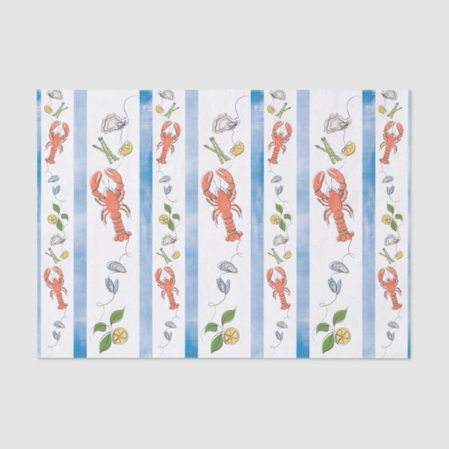 Lobster Nautical Seafood Lemon Citrus Watercolor Tissue Paper (Front)