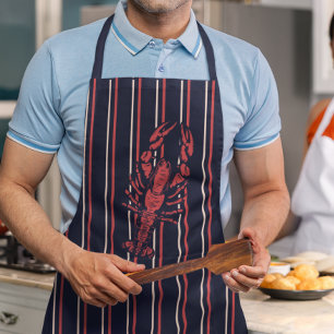 Lobster Navy Blue And Red Stripe Fisherman Apron