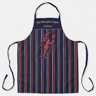 Lobster Navy Blue And Red Stripe Restaurant Apron