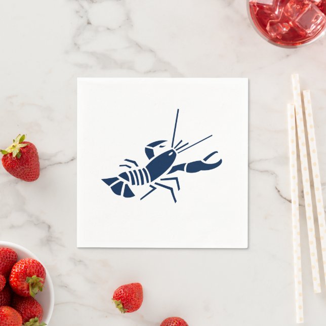 Lobster navy blue and white summer party napkin (Insitu)