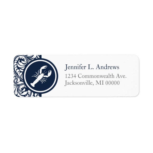 Lobster Navy Blue White Damask Beach Wedding Theme (Front)