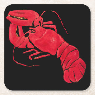 Lobster on Black Background by Marsden Hartley Square Paper Coaster