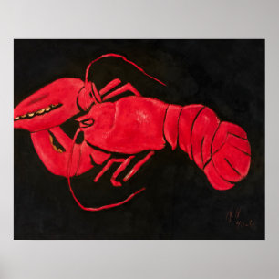 Lobster on Black Background, Famous Painting Poster