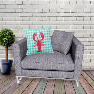 Lobster on Blue Gingham Cushion
