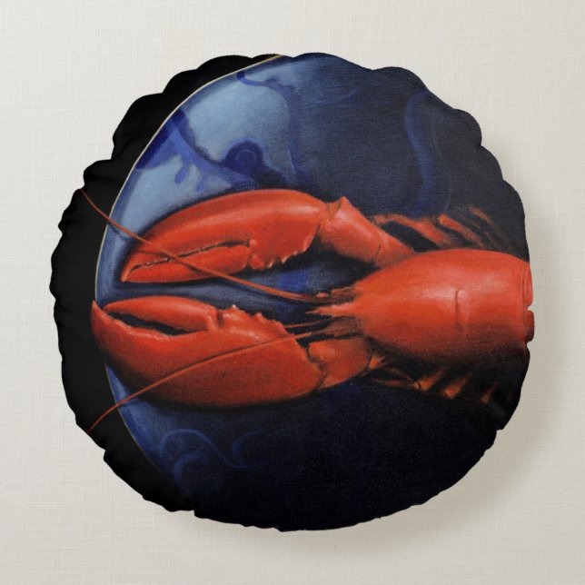 Lobster on Tiffany Plate Round Cushion (Front)