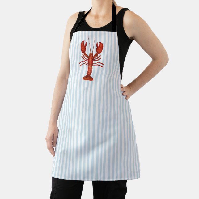 Lobster Painting Nautical Blue Stripe Coastal Apron (Insitu)