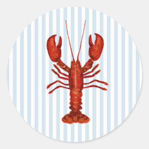Lobster Painting Nautical Blue Stripe Coastal Classic Round Sticker