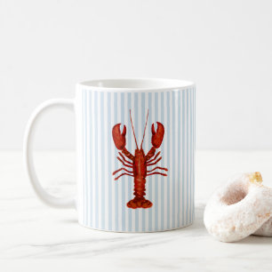 Lobster Painting Nautical Blue Stripe Coastal Coffee Mug