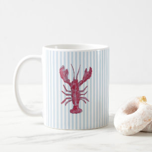 Lobster Painting Nautical Blue Stripe Coastal Coffee Mug