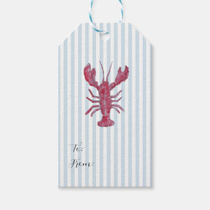 Lobster Painting Nautical Blue Stripe Coastal Gift Tags