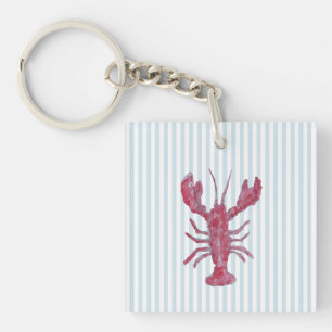 Lobster Painting Nautical Blue Stripe Coastal Key Ring