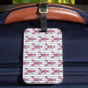 Lobster Painting Nautical Blue Stripe Coastal Luggage Tag