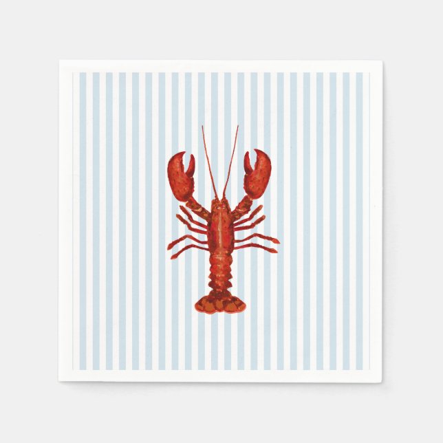 Lobster Painting Nautical Blue Stripe Coastal Napkin (Front)