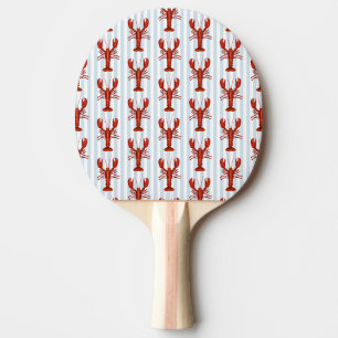 Lobster Painting Nautical Blue Stripe Coastal Ping Pong Paddle