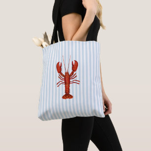 Lobster Painting Nautical Blue Stripe Coastal Tote Bag