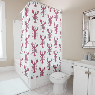 Lobster Painting Nautical Coastal Pattern Shower Curtain