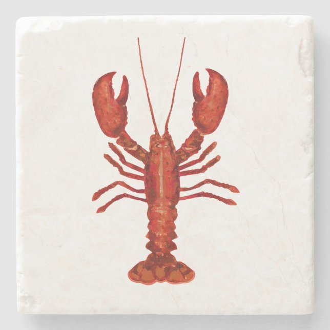Lobster Painting Nautical Coastal Stone Coaster (Front)