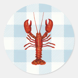 Lobster Painting Nautical Gingham Check Classic Round Sticker