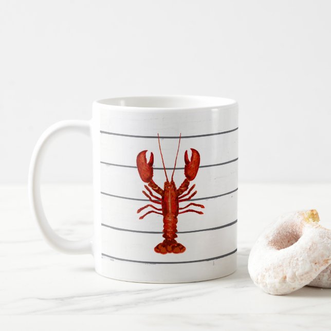 Lobster Painting Nautical Shiplap Coastal Coffee Mug (With Donut)