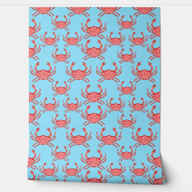 Lobster Pattern On Sea Blue Wallpaper (Unrolling)