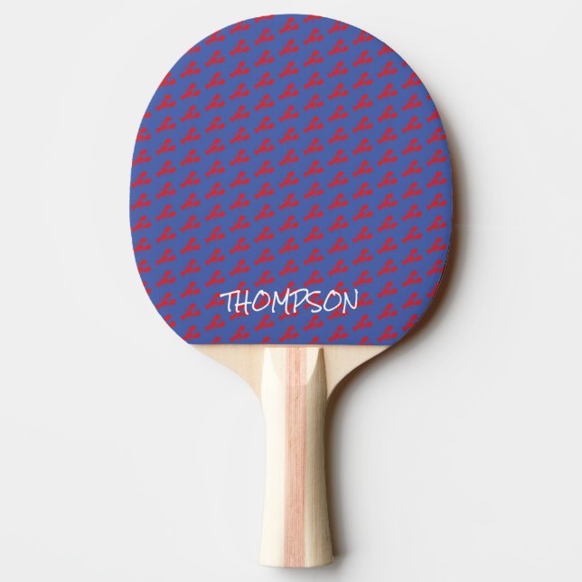 Lobster Pattern Red White Blue NAME Preppy Fun Ping Pong Paddle (Back)