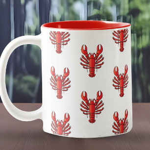 Lobster Pattern Seafood Gourmet Cool Red & White Two-Tone Coffee Mug