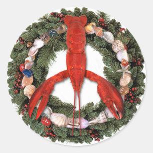 Lobster Peace Christmas Wreath Sticker