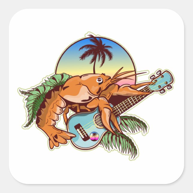 Lobster playing a ukulele guitar  square sticker (Front)
