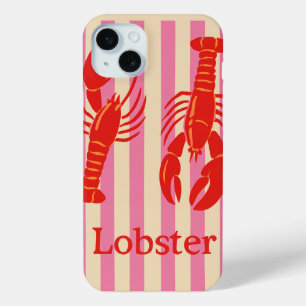 Lobster Pop Bold Crustaceans on Candy Stripes iPhone 15 Mini Case