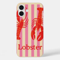 Lobster Pop Bold Crustaceans on Candy Stripes