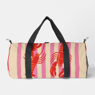 Lobster Pop Bold Crustaceans on Candy Stripes Duffle Bag