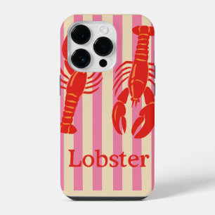 Lobster Pop Bold Crustaceans on Candy Stripes iPhone 14 Pro Case