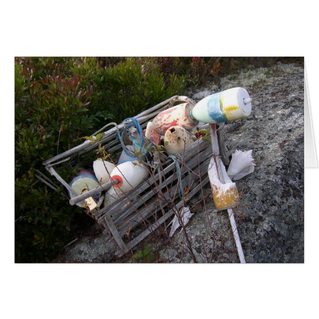 Lobster pot and bobbers, Maine, USA (Front Horizontal)