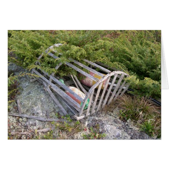Lobster pot and bobbers, Maine, USA Card