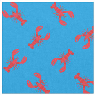 Lobster Print Fabric Blue